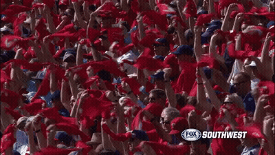 Crowd Waving Red Scarves At Soccer Game GIF