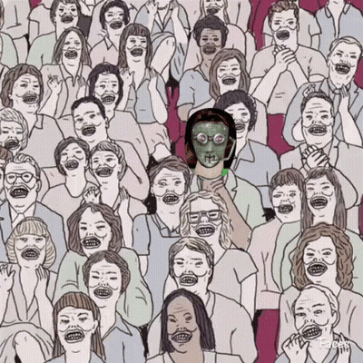 Crowd With Man In Mask And Glasses GIF