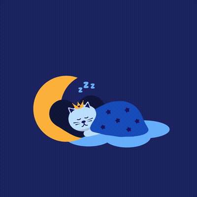 Crowned Cat Sleeping Under Moon Saying Have A Purrfect Sleep GIF