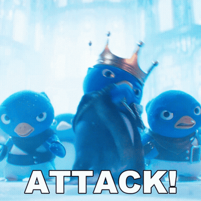 Crowned Penguin Surrounded By Penguins Attack GIF