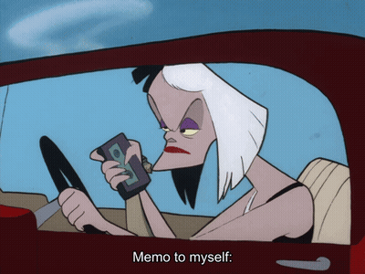 Cruella De Vil Driving Red Car Memo To Myself GIF