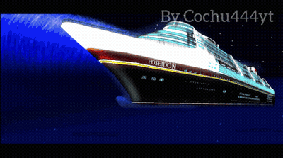 Cruise Ship Poseidon Floating In Ocean GIF