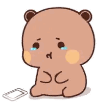 Crying Cartoon Bear Next To Phone Sticker