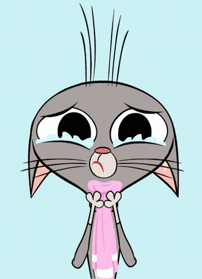 Crying Cartoon Cat Wearing Pink Scarf GIF