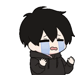 Crying Cartoon Character In Black Hoodie Sticker
