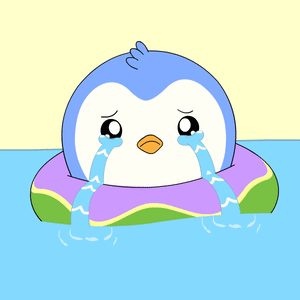 Crying Cartoon Penguin Floating On Float GIF