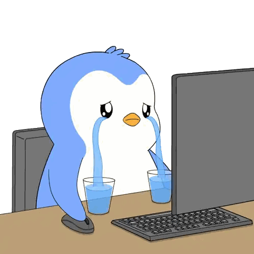 Crying Cartoon Penguin Looking At Computer Sticker