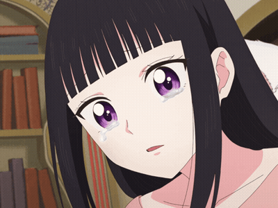 Crying Girl With Black Hair And Purple Eyes GIF