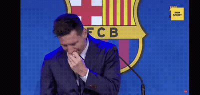 Crying Man In Suit At Microphone FC Barcelona Logo GIF