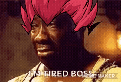 Crying Man With Pink Hair Says Tired Boss GIF