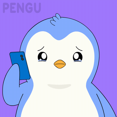Crying Penguin Holding Cell Phone With Pengu GIF
