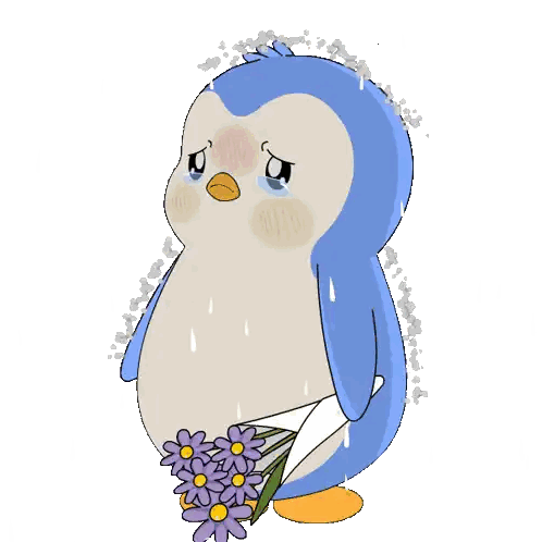 Crying Penguin Holding Flowers Sticker