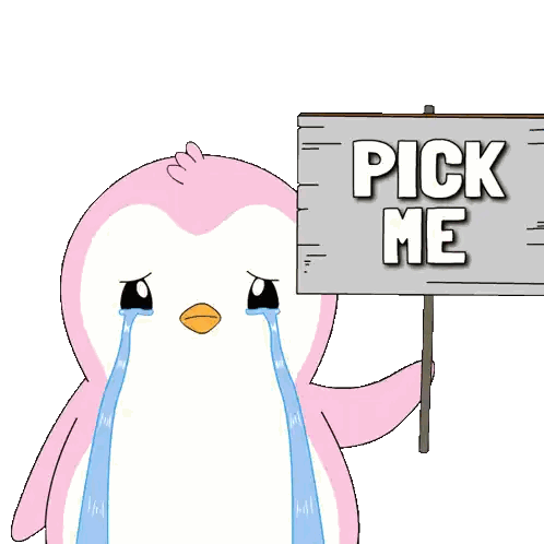 Crying Penguin Holding Pick Me Sign Sticker