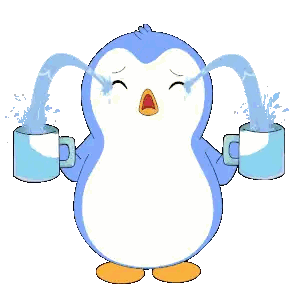 Crying Penguin Holding Water Cups Sticker