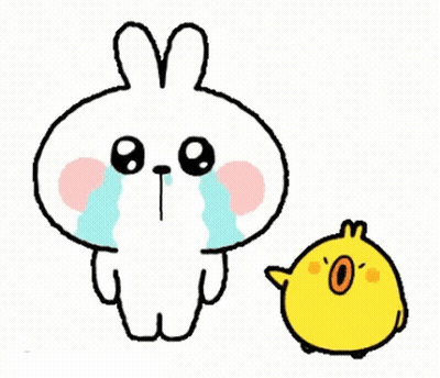 Crying Rabbit Next To Yellow Chick GIF