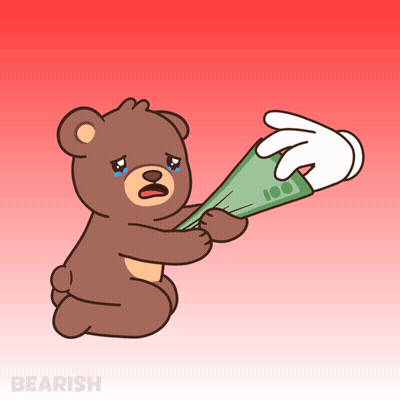 Crying Teddy Bear Holding Stack Of 100 Dollar Bills GIF