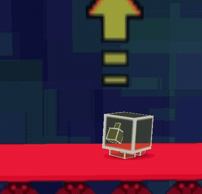 Cube With Green Arrow Up On Red Surface GIF