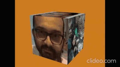Cube With Man Face Saying Clideo.com GIF
