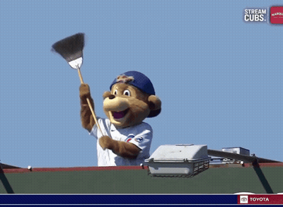 Cubs Mascot Holding Broom GIF