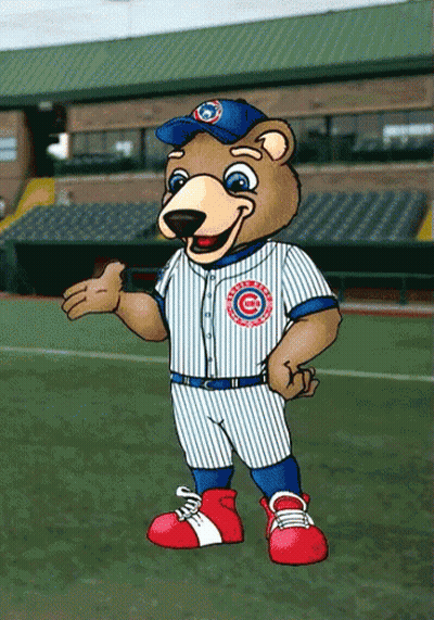 Cubs Mascot In Blue Hat And Striped Uniform GIF