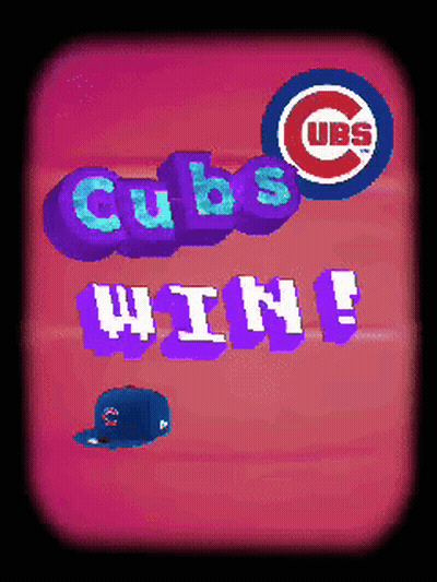 Cubs Win Screen With Blue Hat GIF