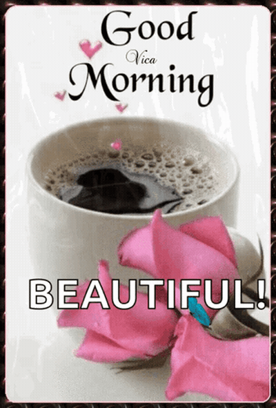 Cup Of Coffee And Pink Roses Good Morning Beautiful GIF
