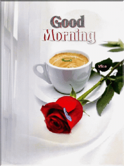 Cup Of Coffee And Rose Saying Good Morning GIF