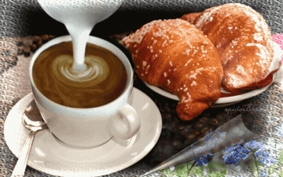 Cup Of Coffee And Two Croissants GIF
