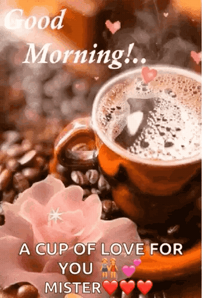 Cup Of Coffee Next To Rose GIF