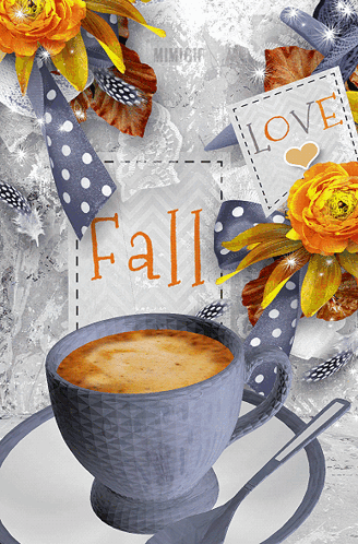 Cup Of Coffee On Saucer Next To Sign Fall Love GIF