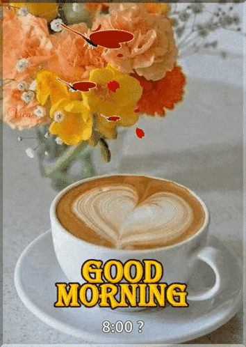 Cup Of Coffee On Saucer Saying Good Morning GIF