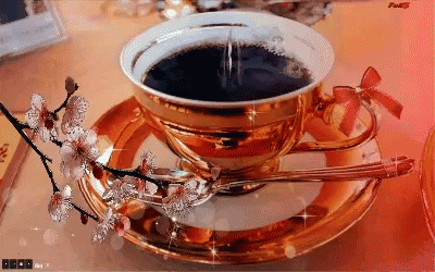 Cup Of Coffee On Saucer With Bow GIF