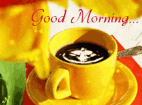 Cup Of Coffee On Saucer With Good Morning GIF