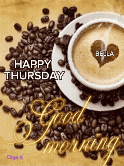 Cup Of Coffee Surrounded By Beans Says Happy Thursday Good Morning GIF