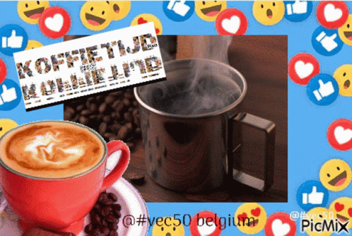 Cup Of Coffee Surrounded By Smiley Faces GIF