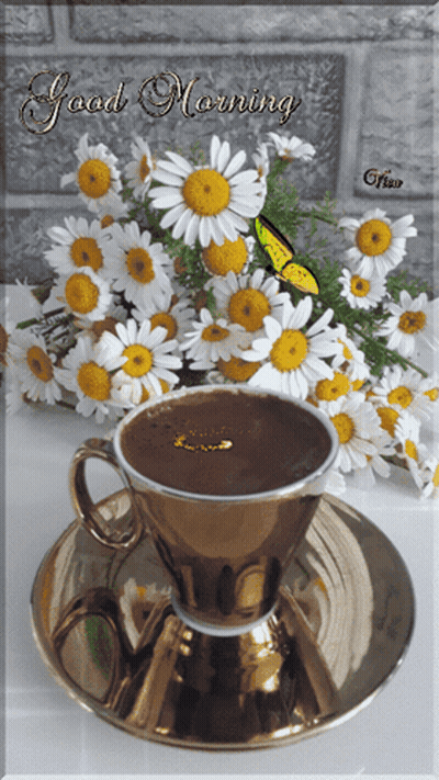 Cup Of Coffee With Daisies Good Morning GIF