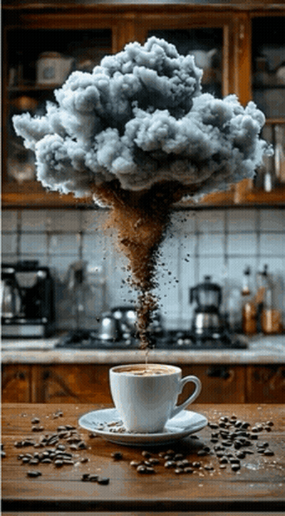 Cup Of Coffee With Smoke And Coffee Beans GIF