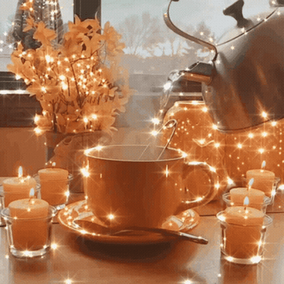 Cup Of Coffee With Spoon And Candles GIF