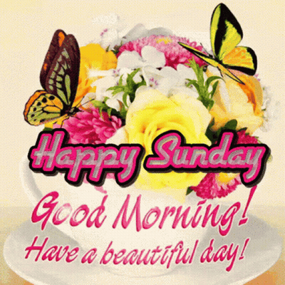 Cup Of Flowers And Butterflies Happy Sunday GIF