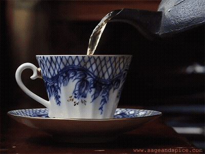 Cup Of Tea Poured Into Saucer Www.sageandspice.com GIF