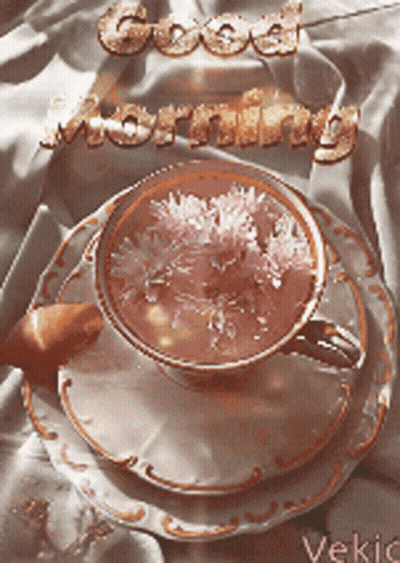 Cup Of Tea With Flowers Saying Good Morning GIF