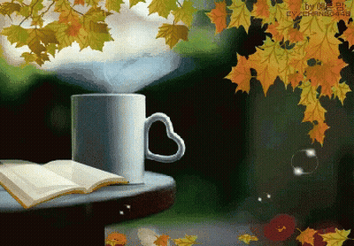 Cup With Heart-Shaped Handle Next To Open Book GIF