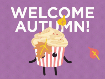 Cupcake With Arms And Legs Holding Leaf Saying Welcome Autumn GIF