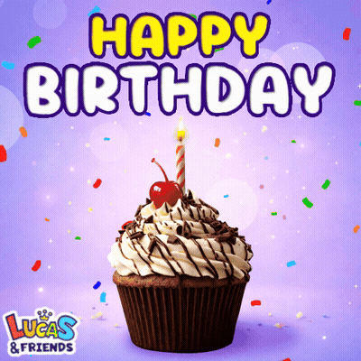 Cupcake With Candle Saying Happy Birthday Lucas And Friends GIF
