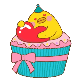Cupcake With Chicken Holding Heart Sticker