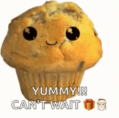 Cupcake With Face Saying Yummy Can't Wait GIF
