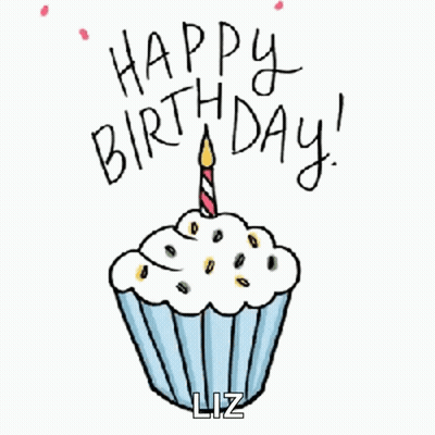 Cupcake With Lit Candle Saying Happy Birthday Liz GIF