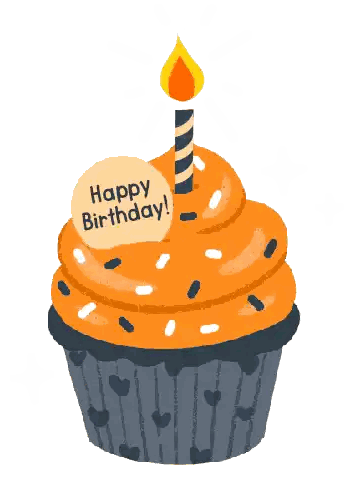 Cupcake With Orange Frosting And Happy Birthday Candle GIF