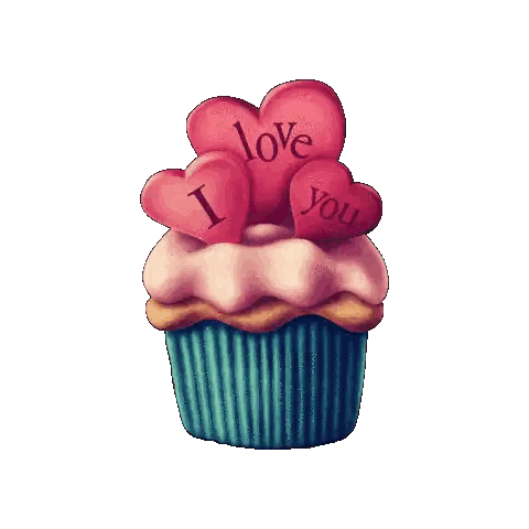 Cupcake With Pink Frosting And I Love You Hearts Sticker