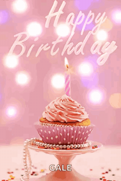 Cupcake With Pink Frosting And Lit Candle Named Gale GIF